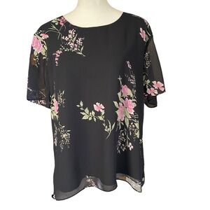 Anthony Richards women’s black and pink floral sheer fully lined blouse